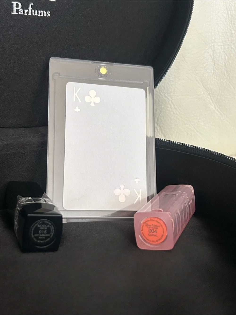 Dior Beauty Cosmetic Case w/ 915 Soft Burgundy & Lip Glow 004 Coral & JOY Card - Picture 3 of 6